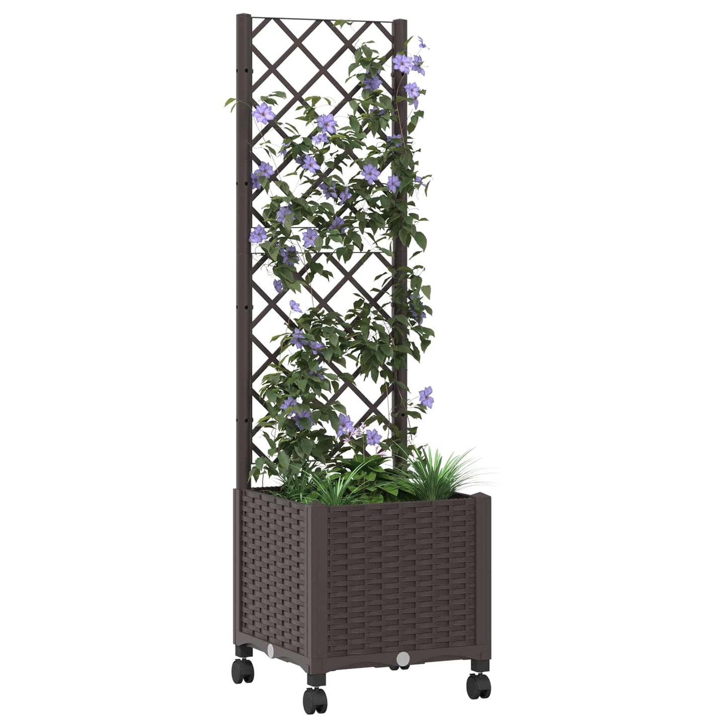 vidaXL Garden Planter with Trellis&Wheels Brown 40 x 40 x 146 cm PP