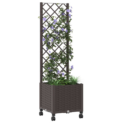 vidaXL Garden Planter with Trellis&Wheels Brown 40 x 40 x 146 cm PP