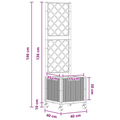 vidaXL Garden Planter with Trellis&Wheels Brown 40 x 40 x 146 cm PP