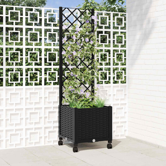 vidaXL Garden Planter with Trellis&Wheels Black 40 x 40 x 146 cm PP