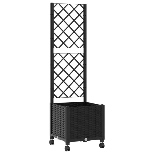 vidaXL Garden Planter with Trellis&Wheels Black 40 x 40 x 146 cm PP