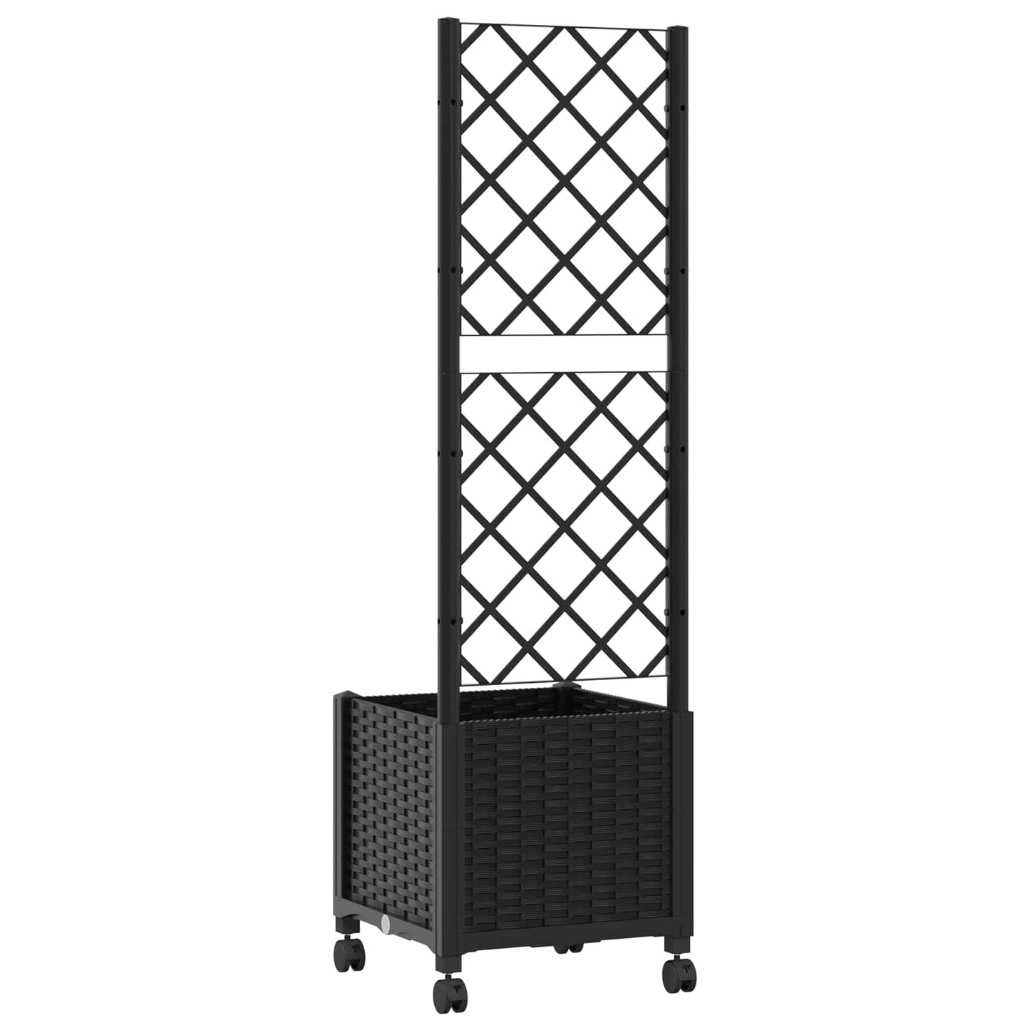 vidaXL Garden Planter with Trellis&Wheels Black 40 x 40 x 146 cm PP
