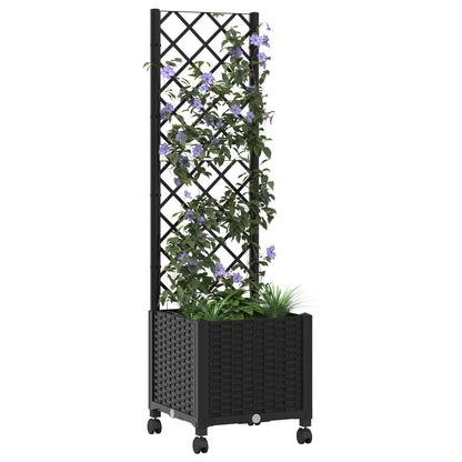 vidaXL Garden Planter with Trellis&Wheels Black 40 x 40 x 146 cm PP