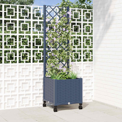 vidaXL Garden Planter with Trellis&Wheels Blue Grey 40 x 40 x 146 cm