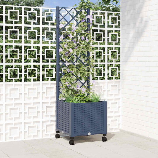 vidaXL Garden Planter with Trellis&Wheels Blue Grey 40 x 40 x 146 cm