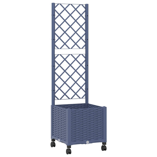 vidaXL Garden Planter with Trellis&Wheels Blue Grey 40 x 40 x 146 cm