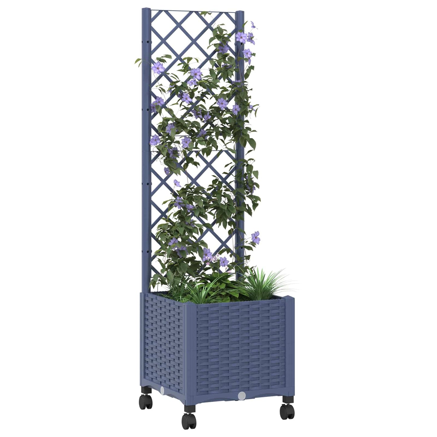 vidaXL Garden Planter with Trellis&Wheels Blue Grey 40 x 40 x 146 cm