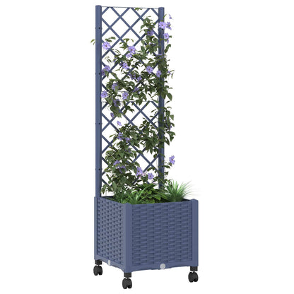 vidaXL Garden Planter with Trellis&Wheels Blue Grey 40 x 40 x 146 cm