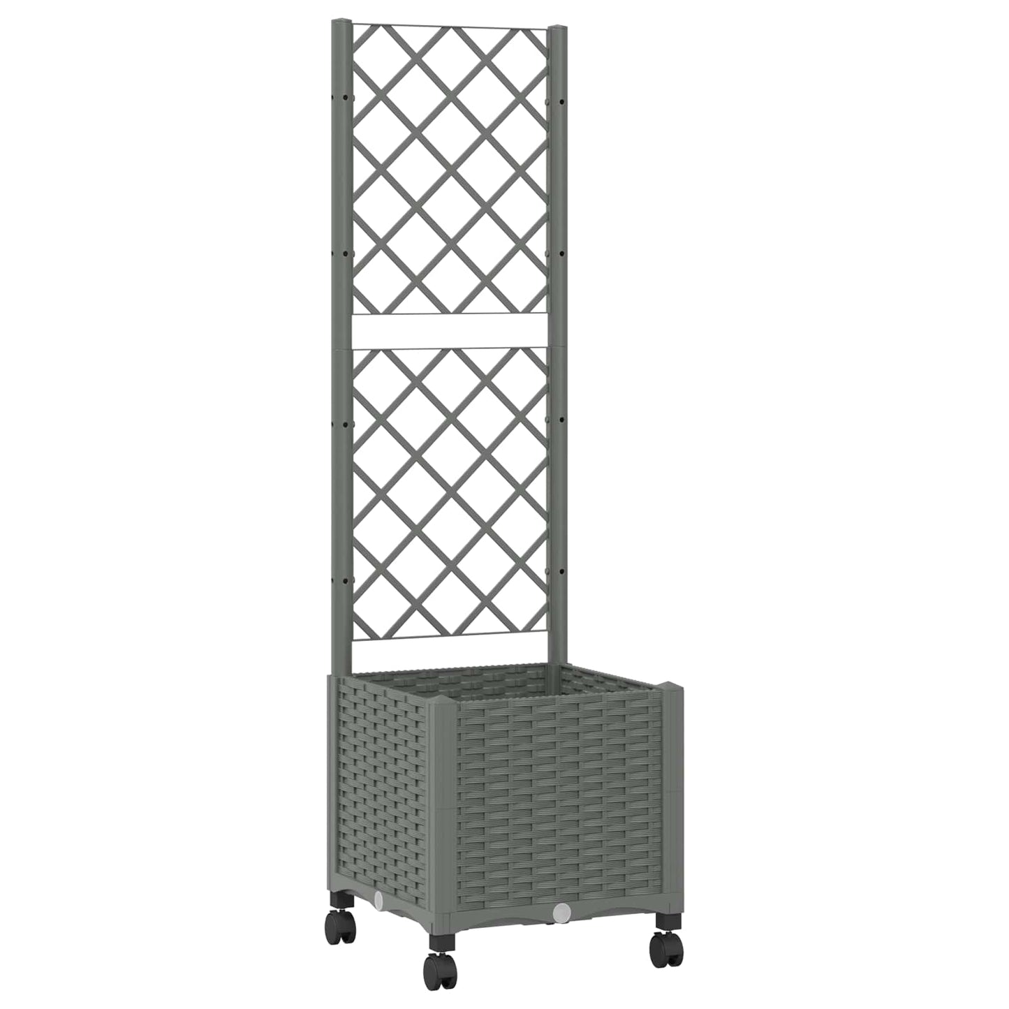 vidaXL Garden Planter with Trellis&Wheels Light Grey 40 x 40 x 146 cm