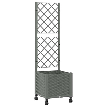 vidaXL Garden Planter with Trellis&Wheels Light Grey 40 x 40 x 146 cm