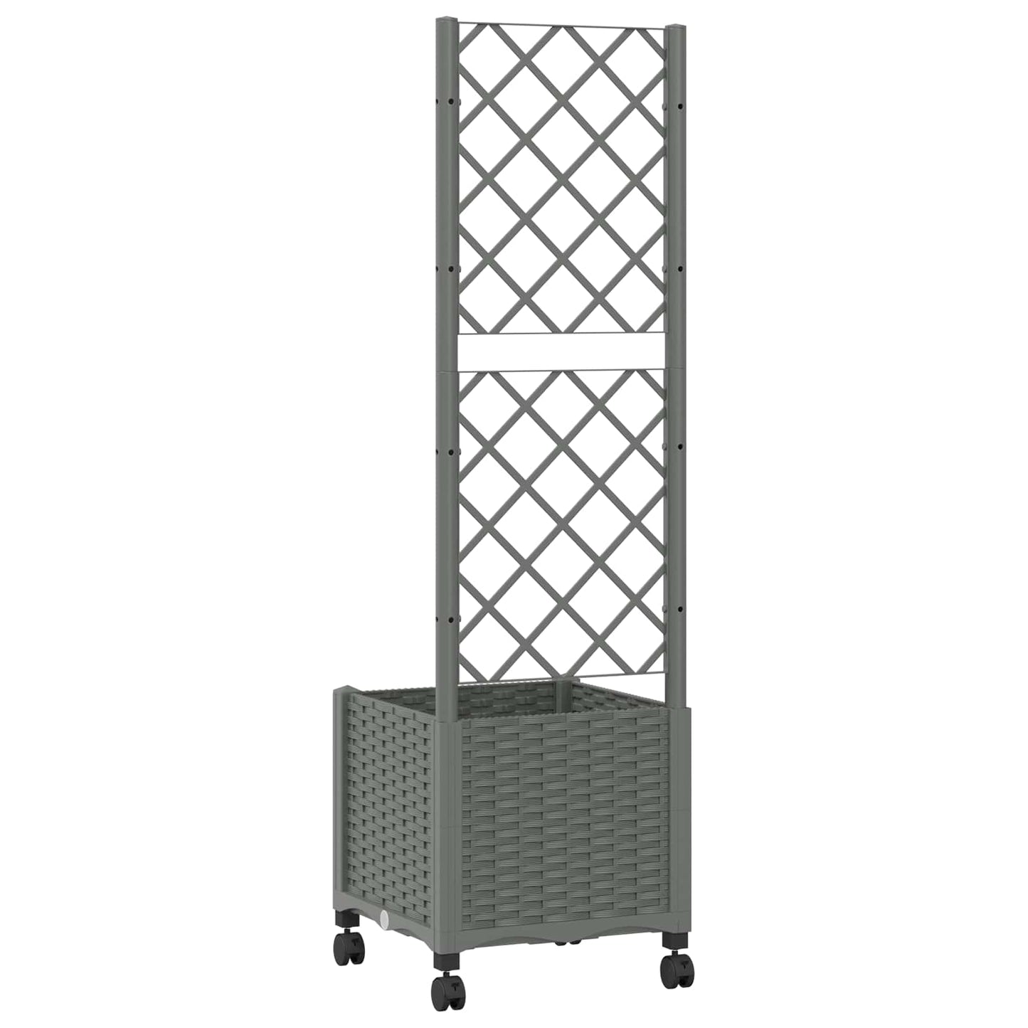 vidaXL Garden Planter with Trellis&Wheels Light Grey 40 x 40 x 146 cm