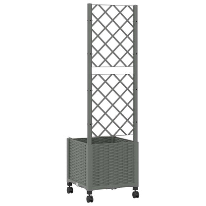 vidaXL Garden Planter with Trellis&Wheels Light Grey 40 x 40 x 146 cm