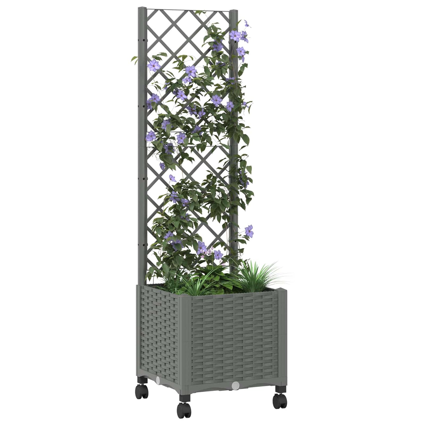 vidaXL Garden Planter with Trellis&Wheels Light Grey 40 x 40 x 146 cm