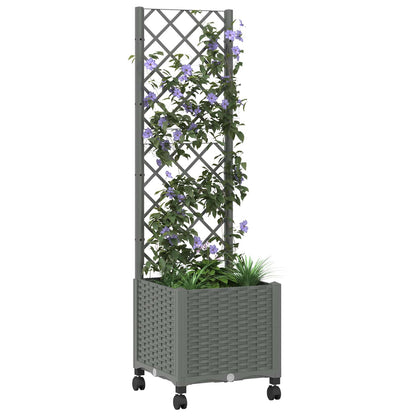 vidaXL Garden Planter with Trellis&Wheels Light Grey 40 x 40 x 146 cm