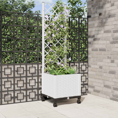 vidaXL Garden Planter with Trellis&Wheels White 40 x 40 x 146 cm PP