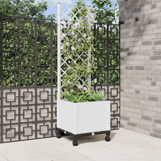 vidaXL Garden Planter with Trellis&Wheels White 40 x 40 x 146 cm PP