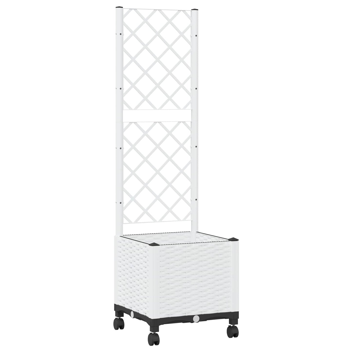 vidaXL Garden Planter with Trellis&Wheels White 40 x 40 x 146 cm PP