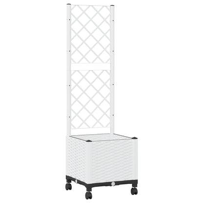 vidaXL Garden Planter with Trellis&Wheels White 40 x 40 x 146 cm PP