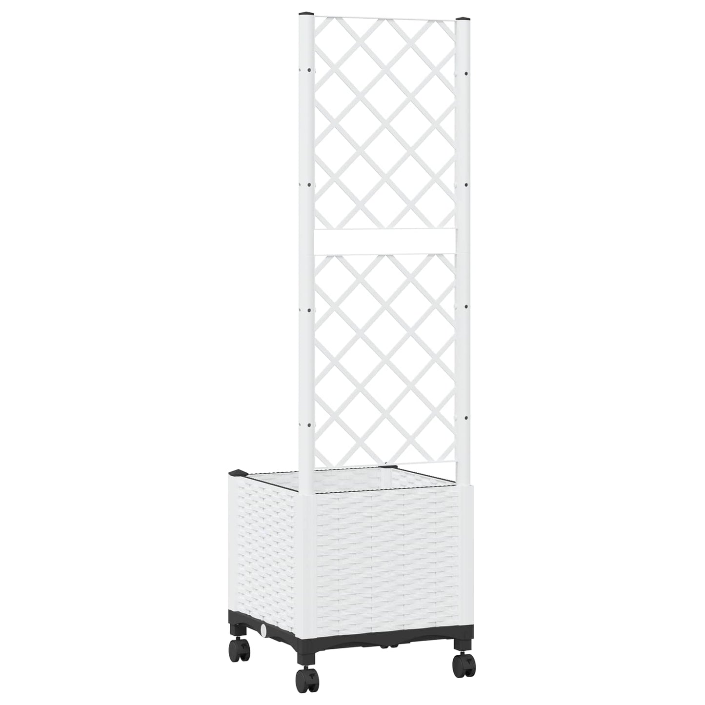 vidaXL Garden Planter with Trellis&Wheels White 40 x 40 x 146 cm PP