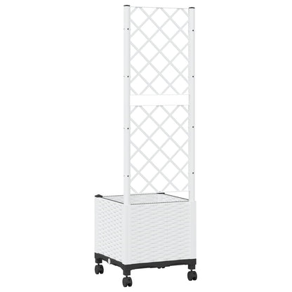 vidaXL Garden Planter with Trellis&Wheels White 40 x 40 x 146 cm PP