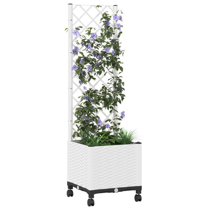 vidaXL Garden Planter with Trellis&Wheels White 40 x 40 x 146 cm PP