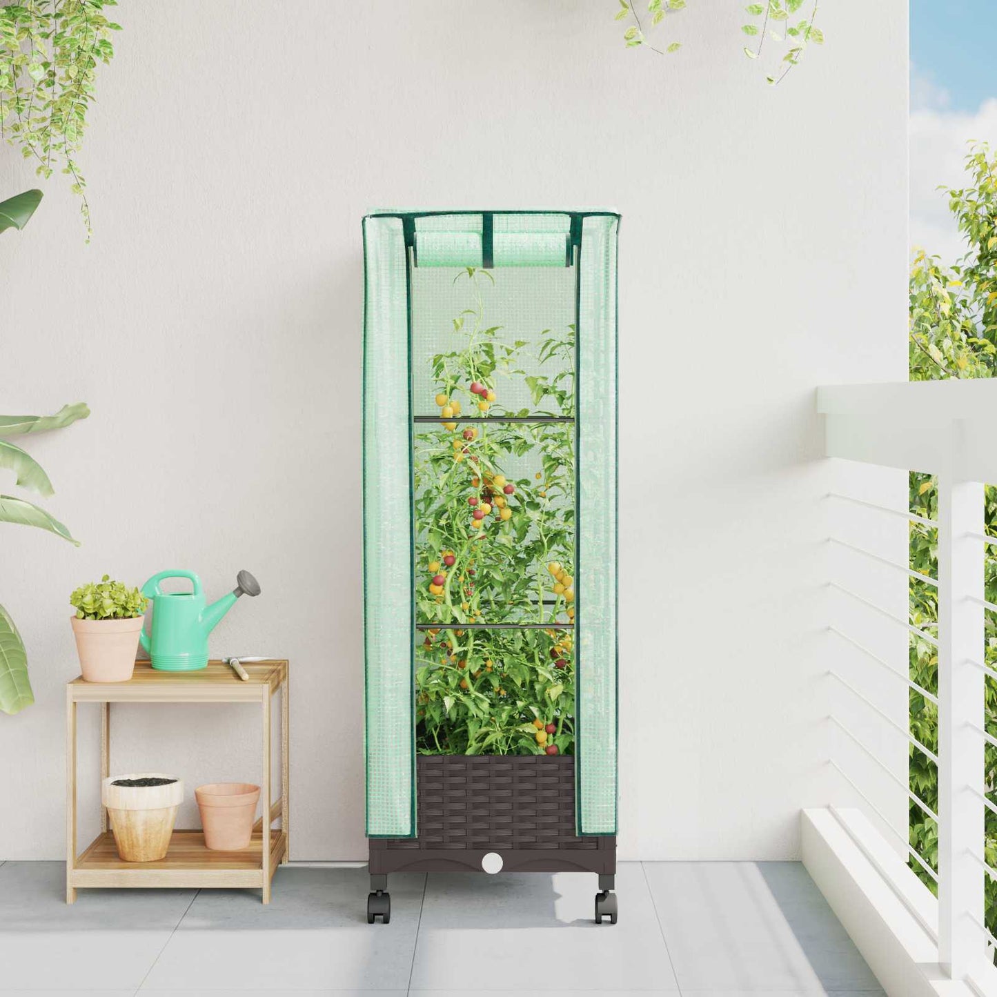 vidaXL Garden Planter with Greenhouse Cover&Wheels Brown PP