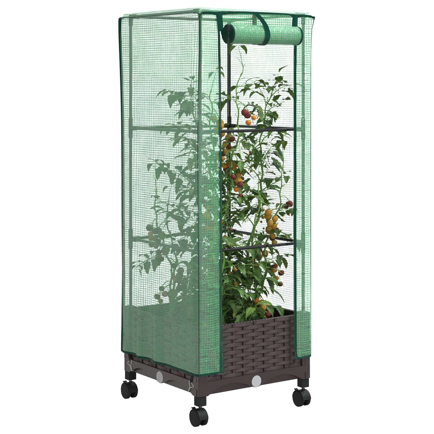 vidaXL Garden Planter with Greenhouse Cover&Wheels Brown PP