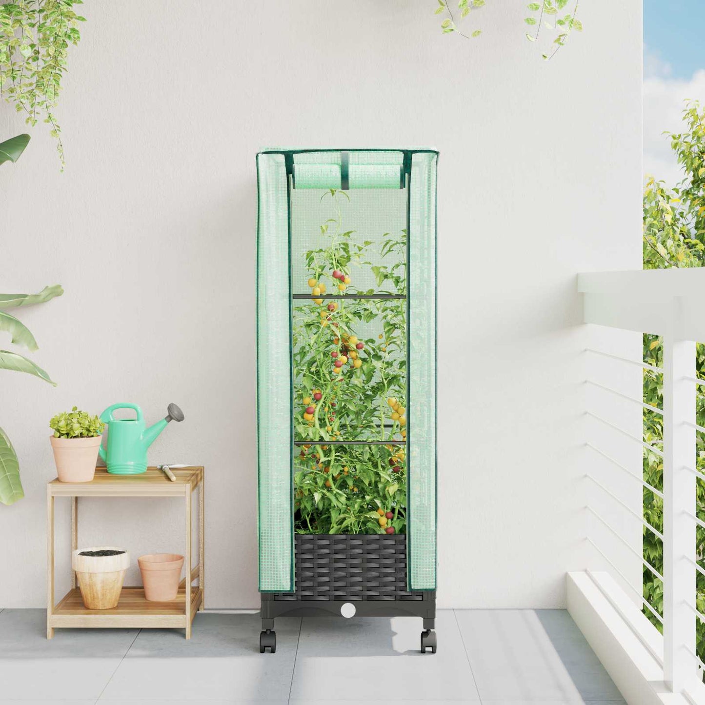 vidaXL Garden Planter with Greenhouse Cover&Wheels Black PP