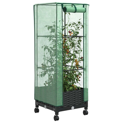 vidaXL Garden Planter with Greenhouse Cover&Wheels Black PP
