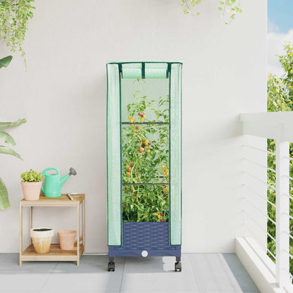 vidaXL Garden Planter with Greenhouse Cover&Wheels Blue Grey PP