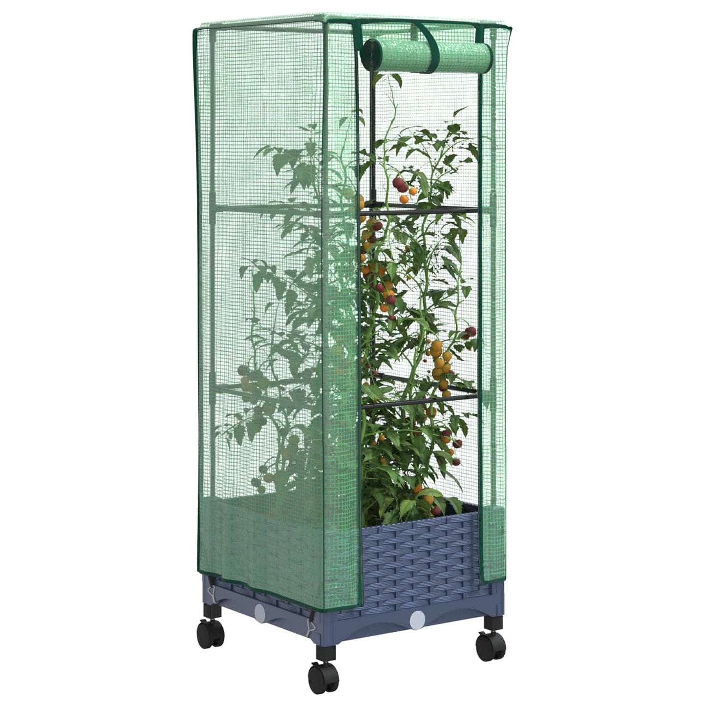 vidaXL Garden Planter with Greenhouse Cover&Wheels Blue Grey PP