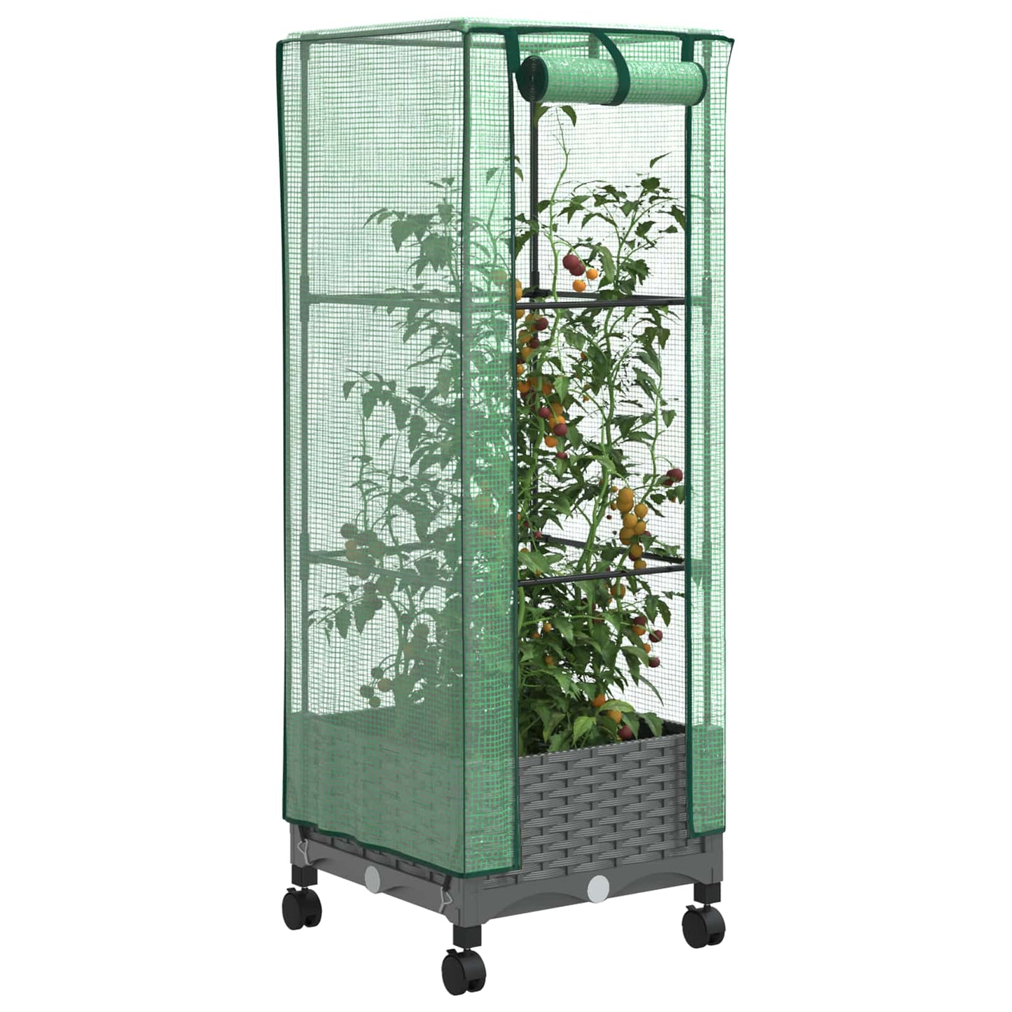 vidaXL Garden Planter with Greenhouse Cover&Wheels Light Grey PP