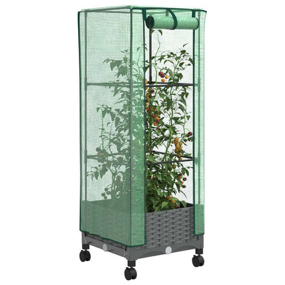 vidaXL Garden Planter with Greenhouse Cover&Wheels Light Grey PP