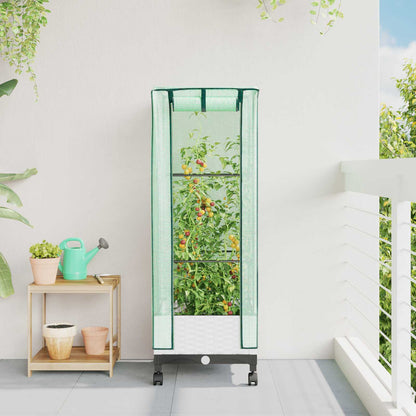 vidaXL Garden Planter with Greenhouse Cover&Wheels White PP