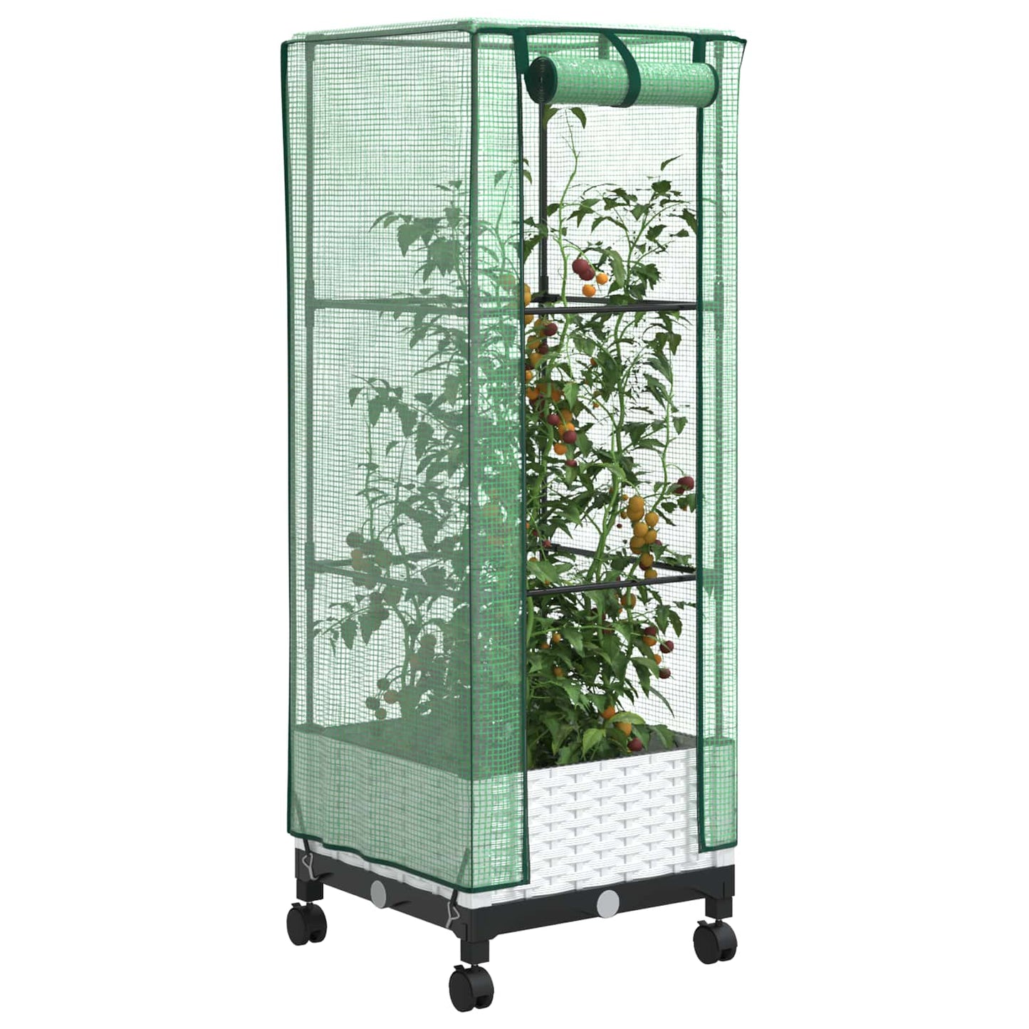 vidaXL Garden Planter with Greenhouse Cover&Wheels White PP
