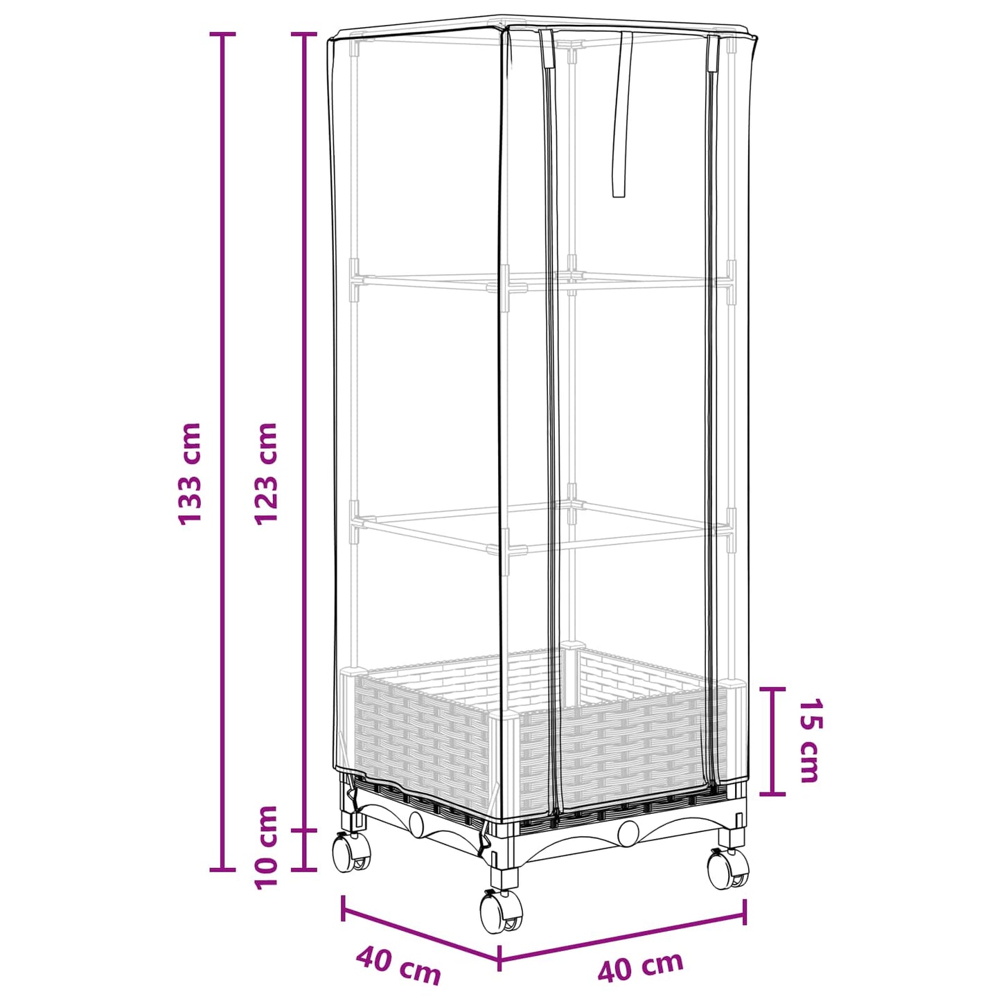 vidaXL Garden Planter with Greenhouse Cover&Wheels White PP