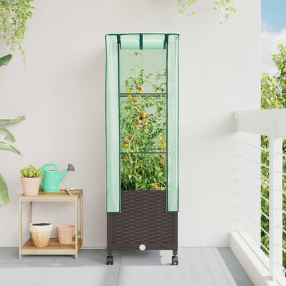 vidaXL Garden Planter with Greenhouse Cover&Wheels Brown PP