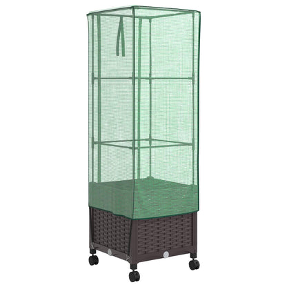 vidaXL Garden Planter with Greenhouse Cover&Wheels Brown PP