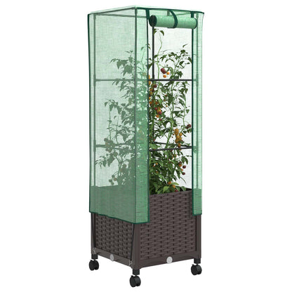 vidaXL Garden Planter with Greenhouse Cover&Wheels Brown PP