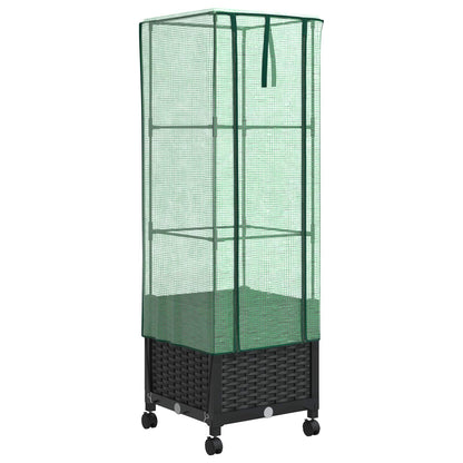 vidaXL Garden Planter with Greenhouse Cover&Wheels Black PP