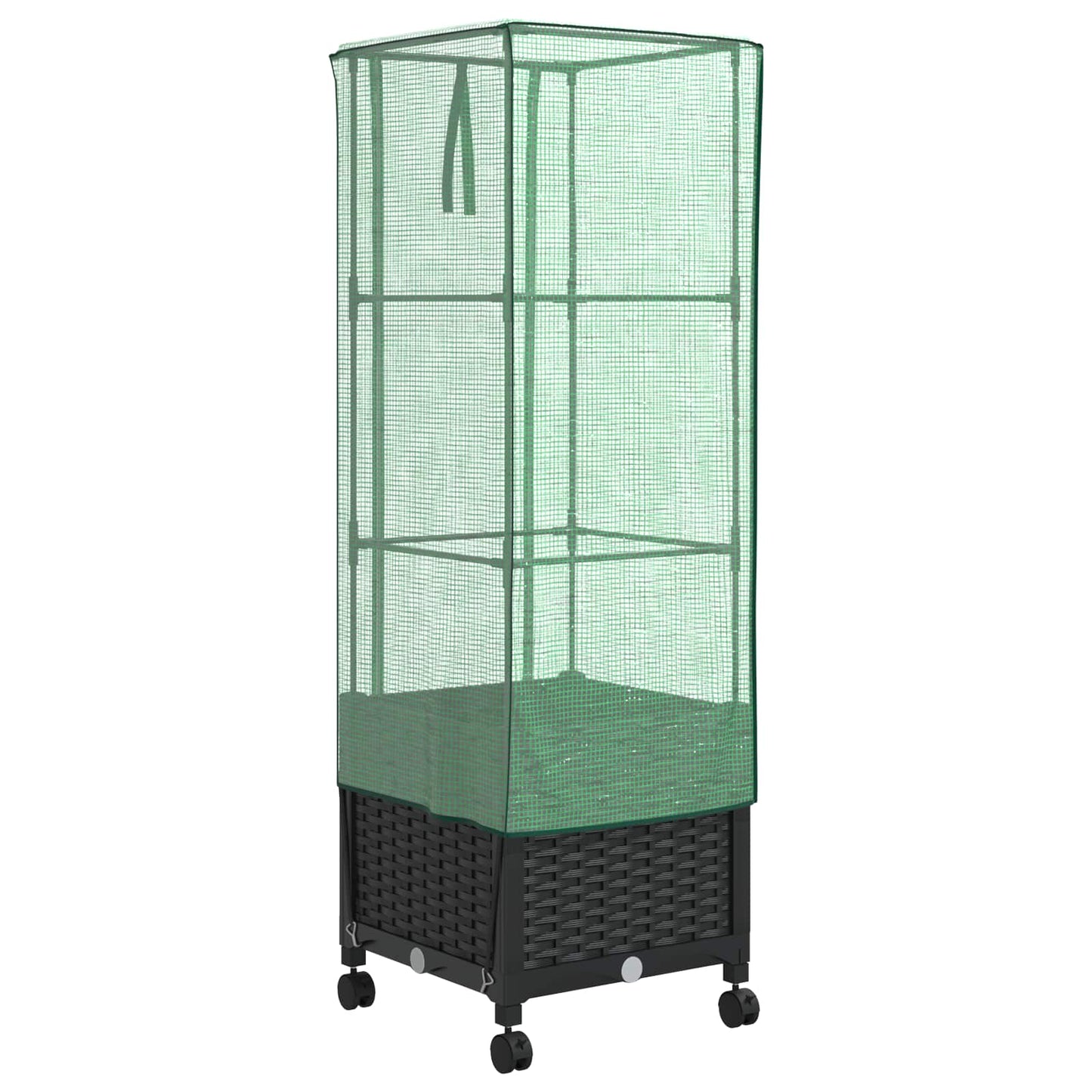 vidaXL Garden Planter with Greenhouse Cover&Wheels Black PP
