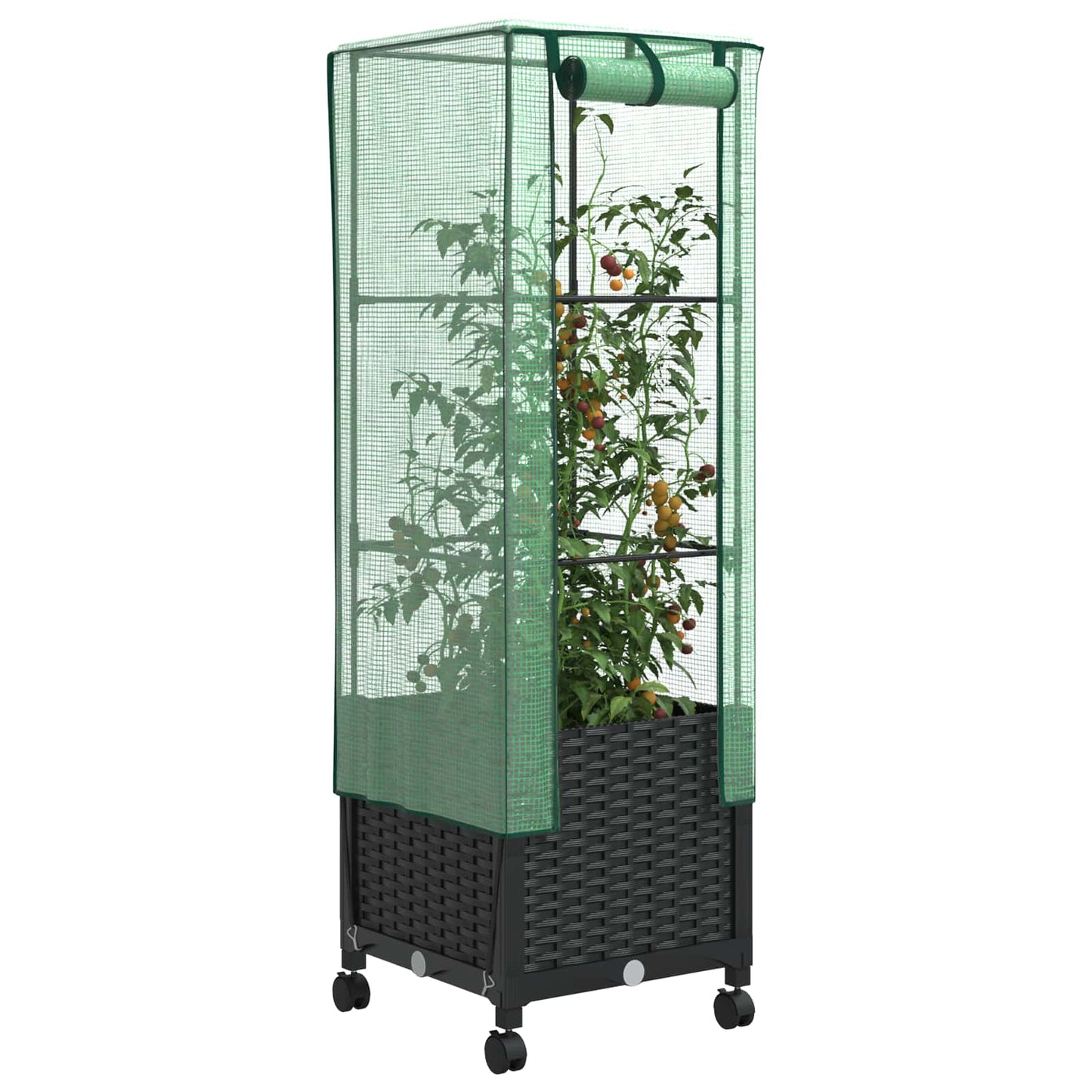 vidaXL Garden Planter with Greenhouse Cover&Wheels Black PP