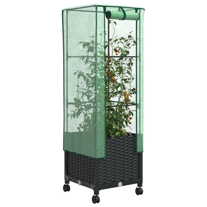 vidaXL Garden Planter with Greenhouse Cover&Wheels Black PP