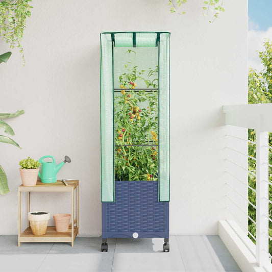 vidaXL Garden Planter with Greenhouse Cover&Wheels Blue Grey PP