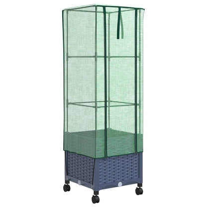vidaXL Garden Planter with Greenhouse Cover&Wheels Blue Grey PP