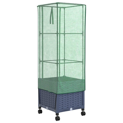 vidaXL Garden Planter with Greenhouse Cover&Wheels Blue Grey PP