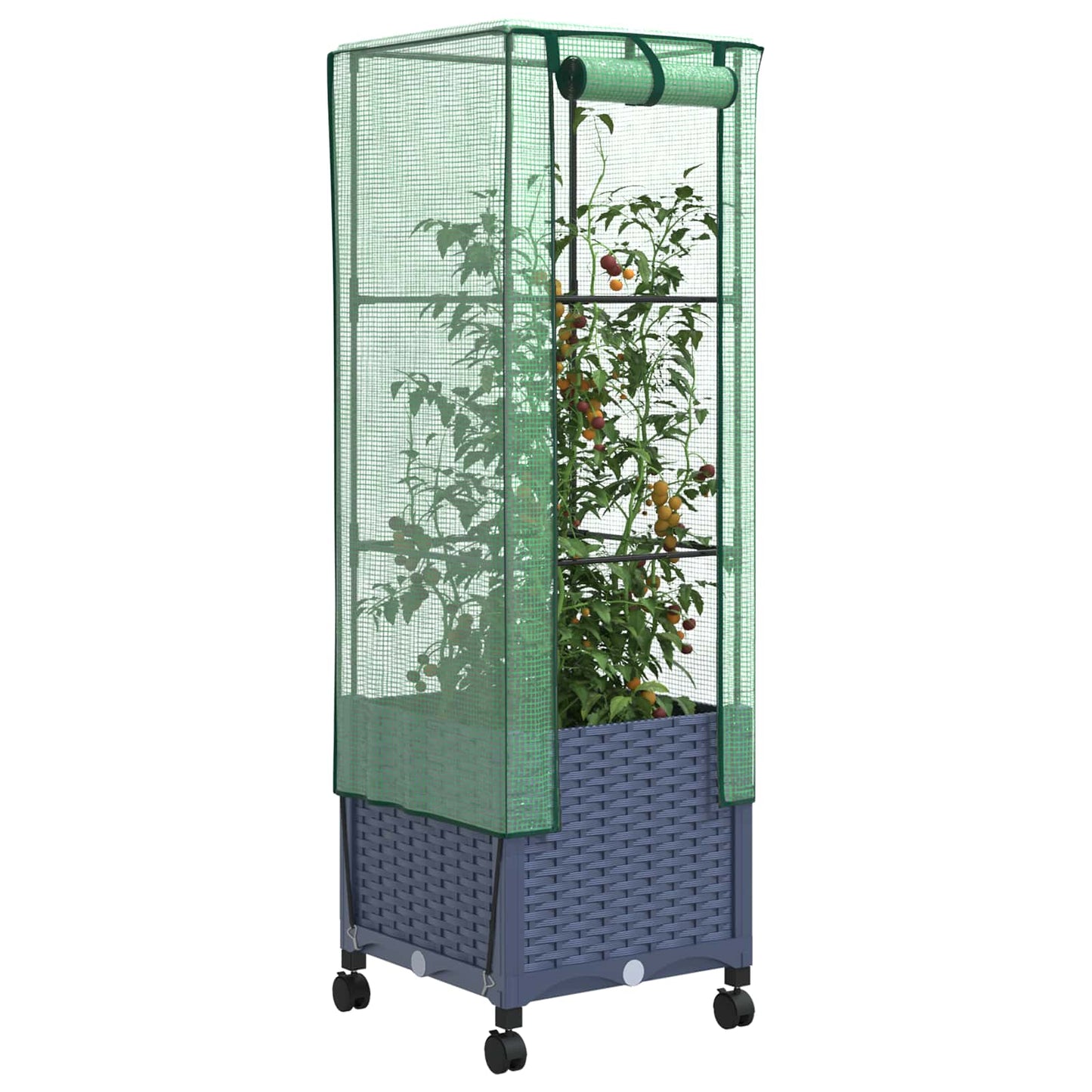 vidaXL Garden Planter with Greenhouse Cover&Wheels Blue Grey PP