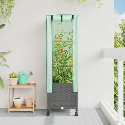 vidaXL Garden Planter with Greenhouse Cover&Wheels Light Grey PP