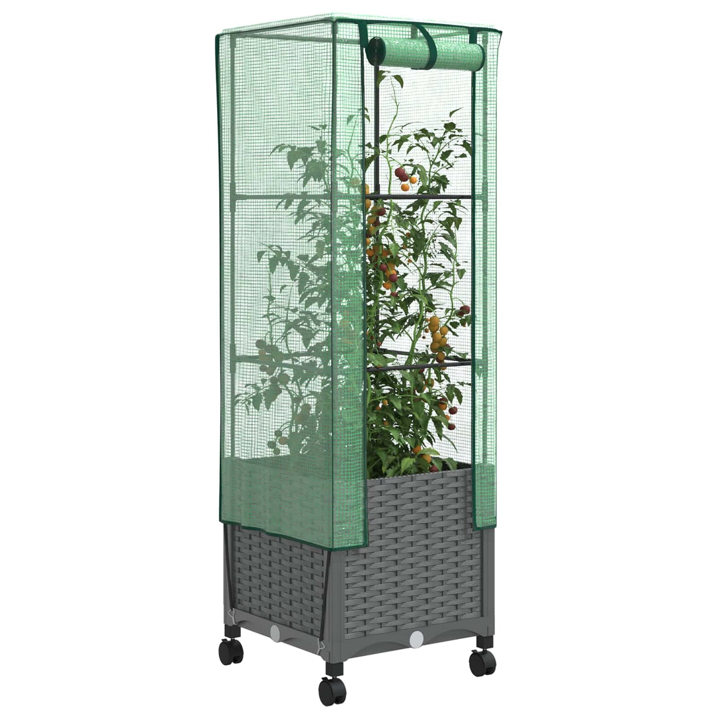 vidaXL Garden Planter with Greenhouse Cover&Wheels Light Grey PP