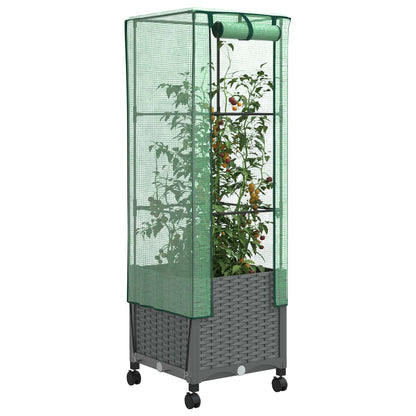 vidaXL Garden Planter with Greenhouse Cover&Wheels Light Grey PP